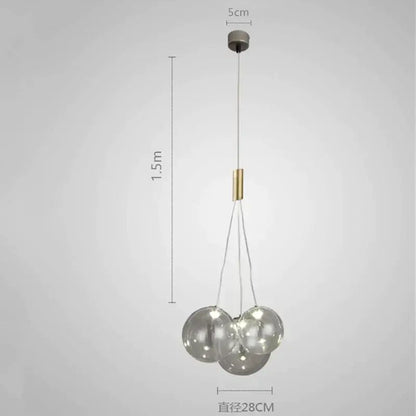Modern minimalist decorbites glass ball chandelier with three transparent glass spheres and brass ceiling mount pendant light