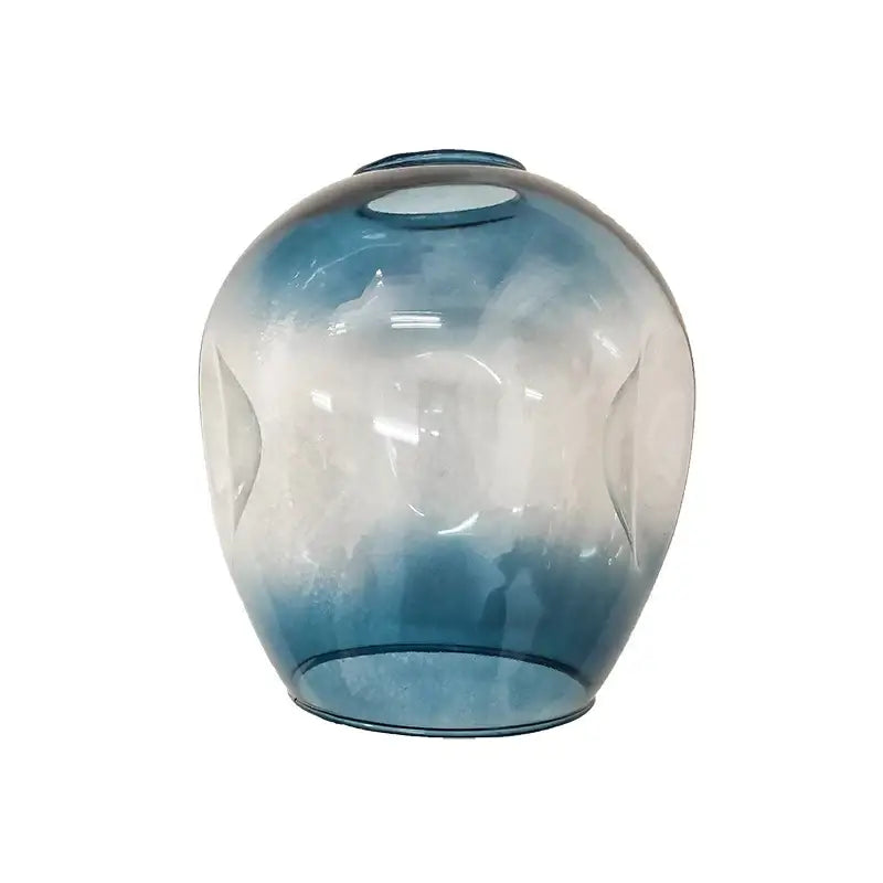 Translucent blue-to-clear gradient glass ball led vase with sculpted curves featured in DecorBites™ ball led chandelier