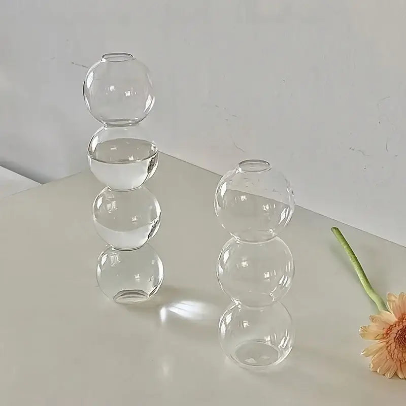 Clear glass bubble hydroponic vase with stacked spherical design for wedding and home decor by DecorBites™