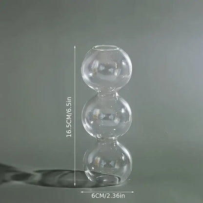 DecorBites™ glass bubble hydroponic vase with three clear stacked spherical sections for wedding and home decor