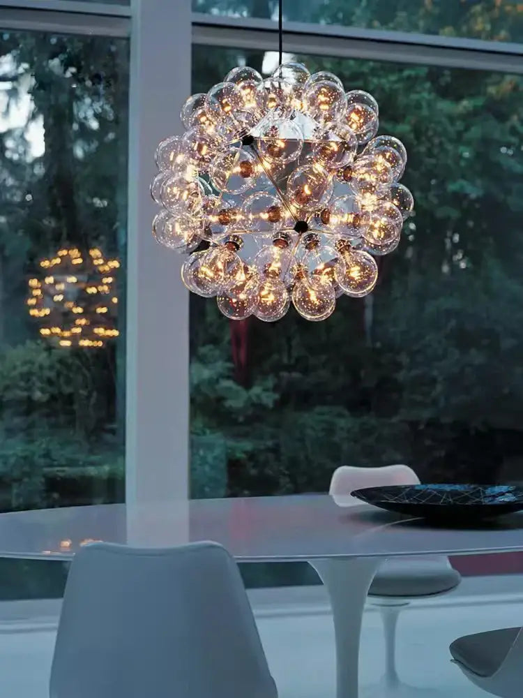 Decorbites glass bubble kitchen island chandelier with clear glass bulbs glowing warm light for dining room use