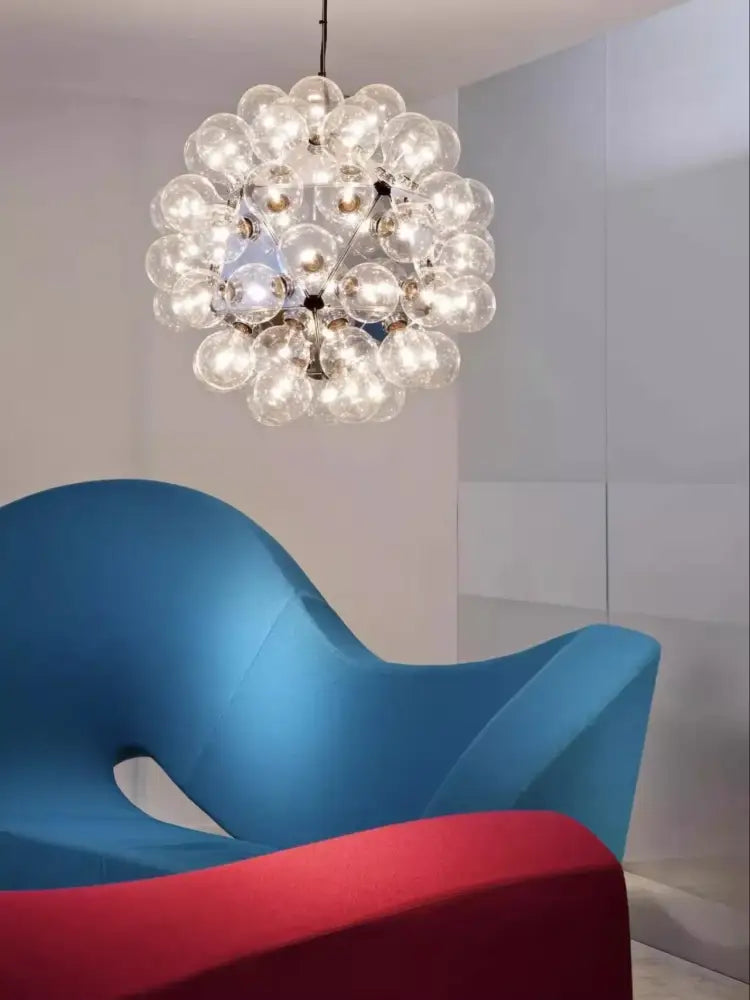 Glass globe chandelier with modern spherical design featuring transparent bulbs for decorbites glass bubble kitchen use