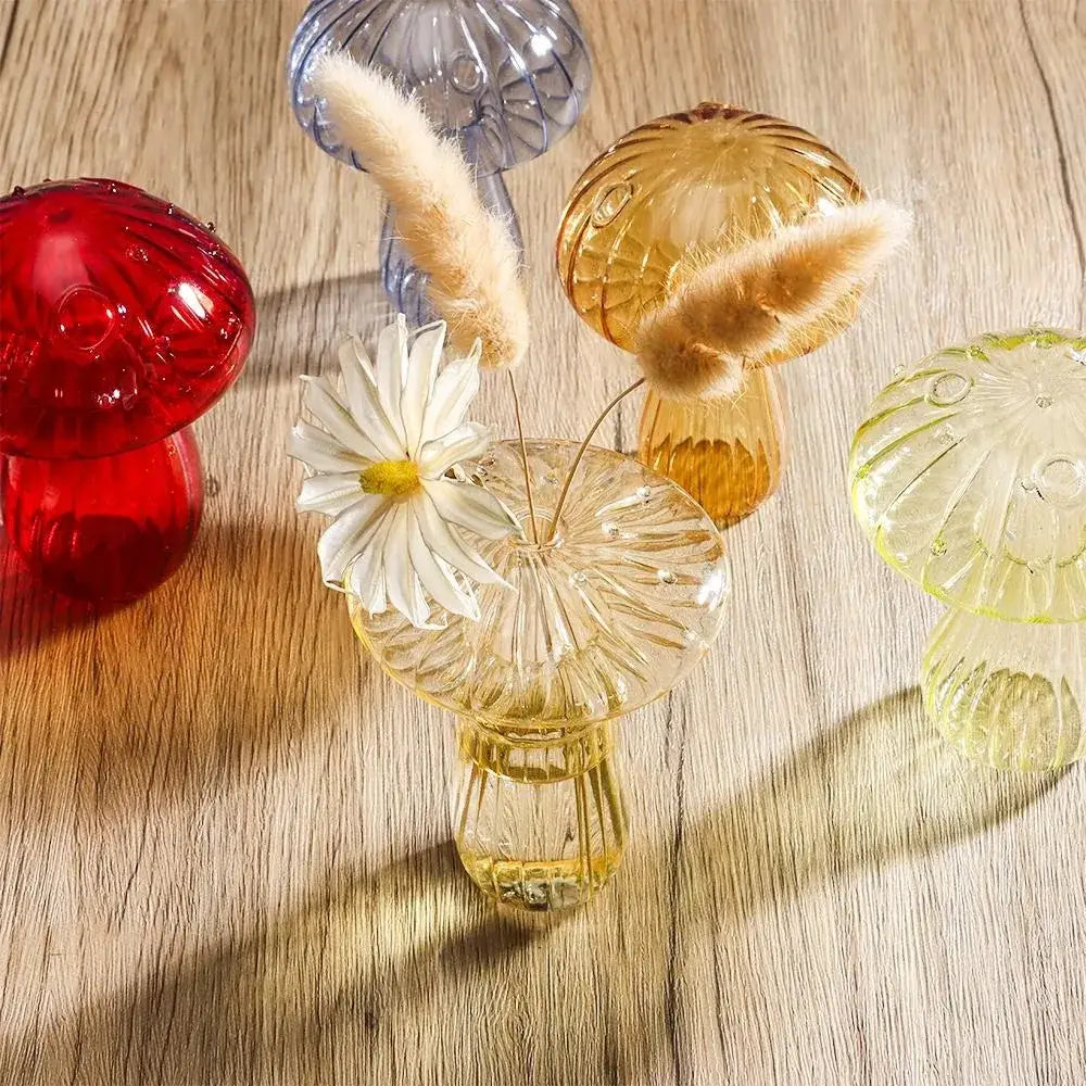 DecorBites™ glass vase with golden-yellow tint and ribbed design for hydroponic flower home decor