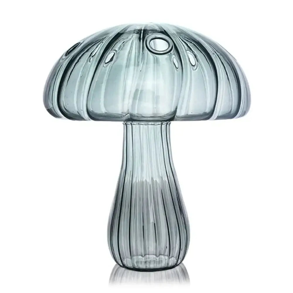 Decorbites™ translucent gray glass vase with ribbed mushroom shape ideal for home decor and hydroponic flower display