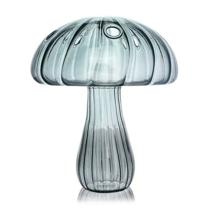 Decorbites™ translucent gray glass vase with ribbed mushroom shape ideal for home decor and hydroponic flower display