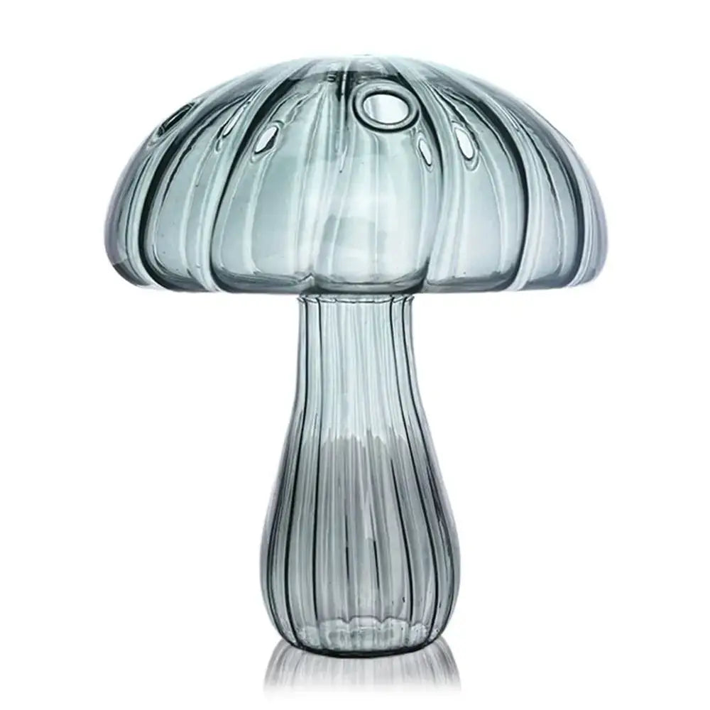 Decorbites™ glass mushroom shaped vase in translucent gray with vertical ribbed texture for elegant home decor