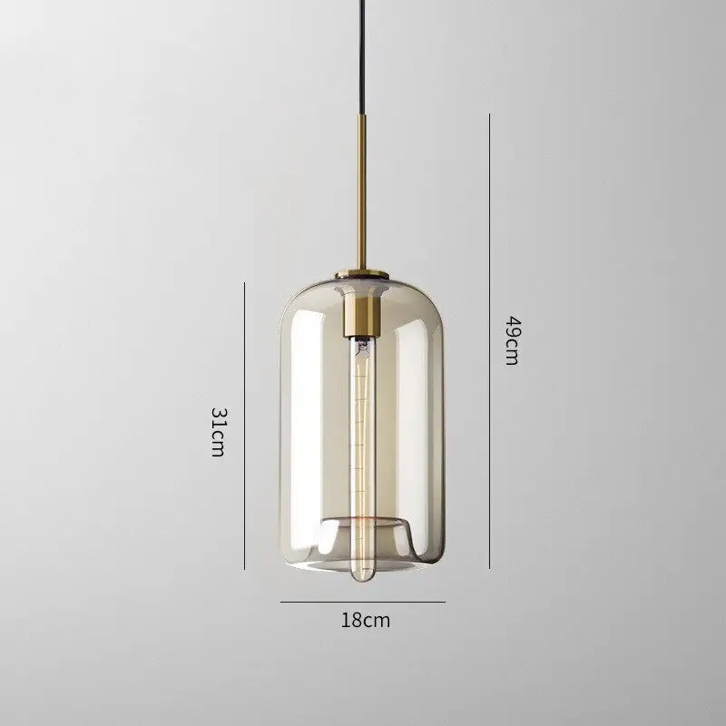 Decorbites glass pendant light with smoked glass dome, brass accents, and exposed filament bulb for modern lighting