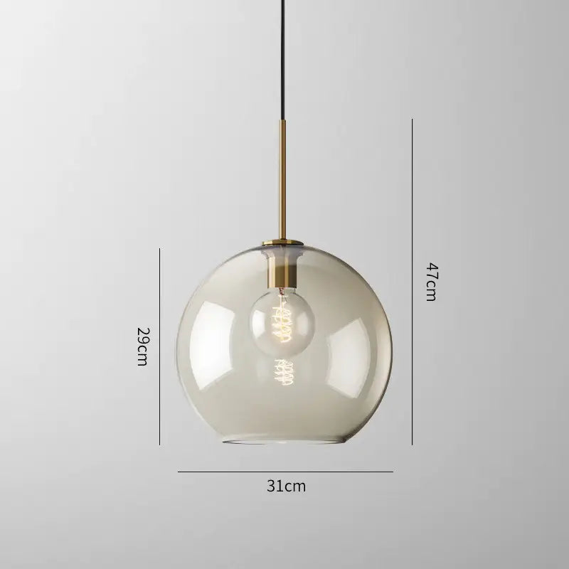 DecorBites™ glass pendant lights with a spherical smoked glass shade and brass-finished metal stem modern design