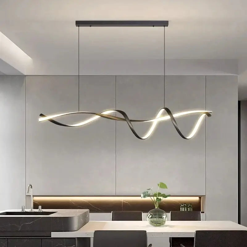 Modern black and gold wave-shaped glass pendant lights with led for stylish home decor by DecorBites™