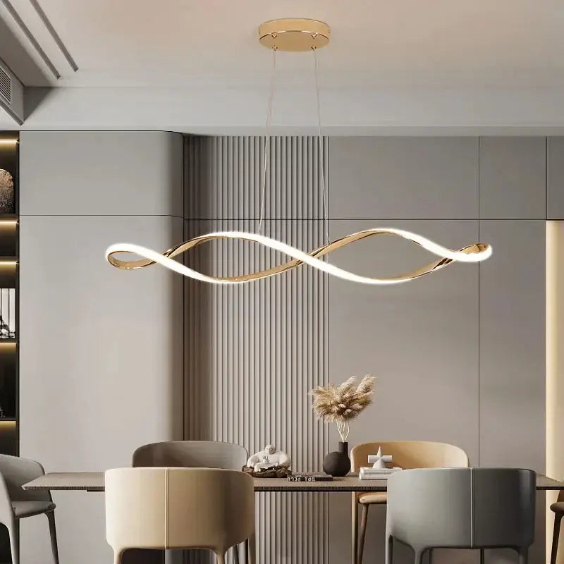 DecorBites™ gold-toned glass pendant lights with modern infinity-loop design and integrated LED for home decor