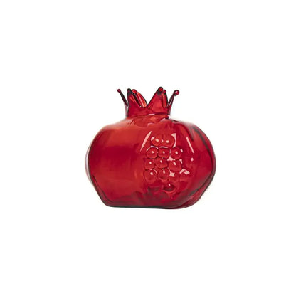 Vibrant red glass pomegranate glass vase with glossy finish and detailed crown top for elegant home decor