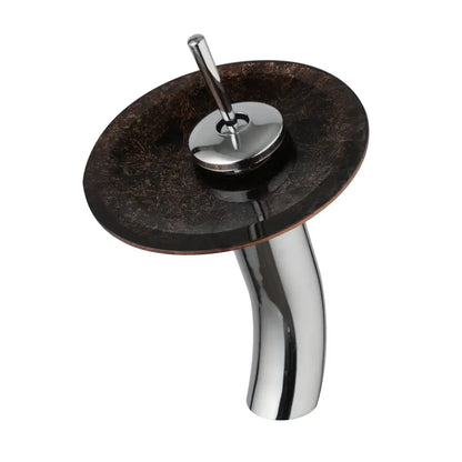 Chrome finished DecorBites glass rocker handle basin faucet with waterfall mixer and dark textured glass bowl