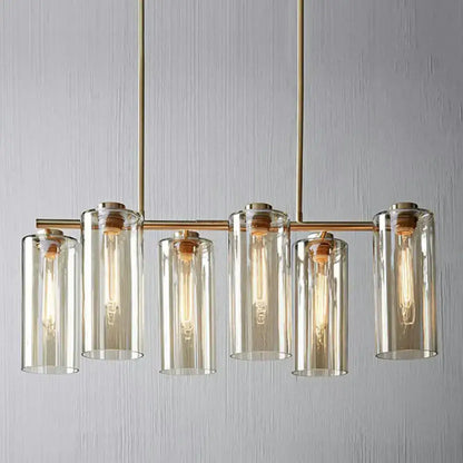 DecorBites™ brass-finished suspension pendant light with five clear glass shades for modern island ceiling use