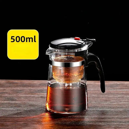 Clear 500ml decorbites glass tea kettle with black handle lid and stainless steel infuser for brewing tea and herbal drinks