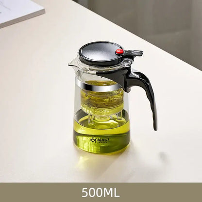 Clear glass tea pot decorbites glass tea with black lid handle silver rim and 500ml capacity for brewing tea