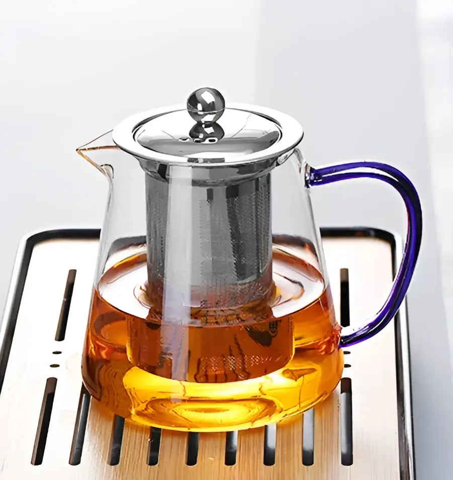 Decorbites glass teapot 550ml with heat-resistant clear glass, stainless steel lid and infuser, vibrant purple handle
