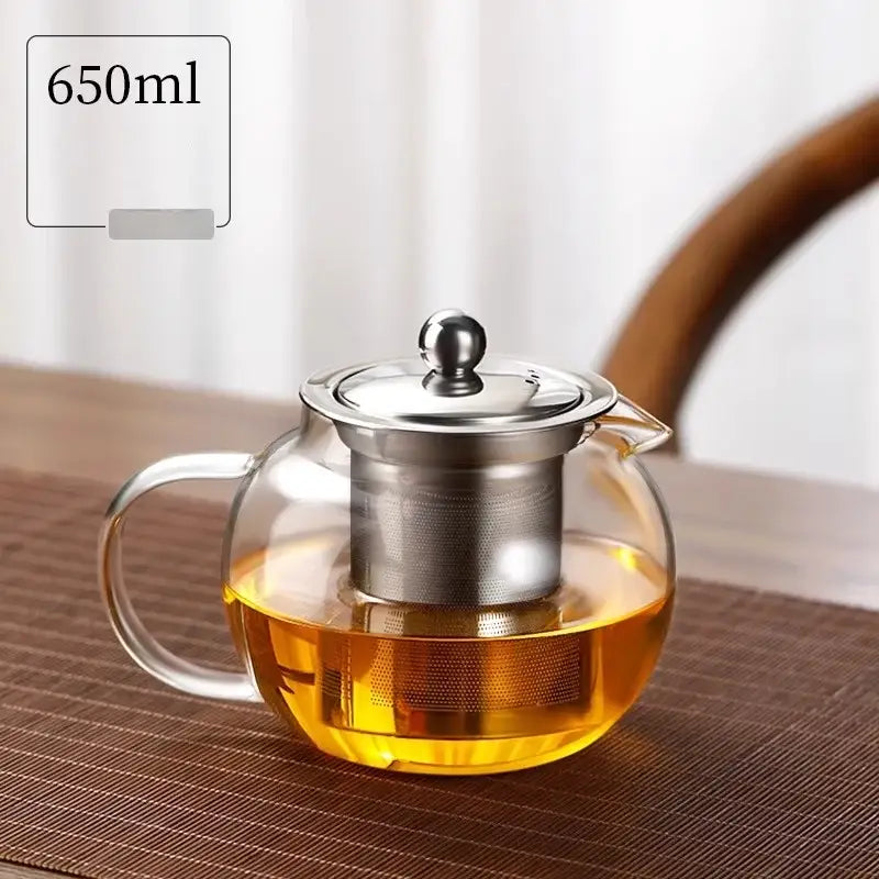 Decorbites glass teapot 650ml with stainless steel lid handle and built-in filter for kung fu style tea brewing at home