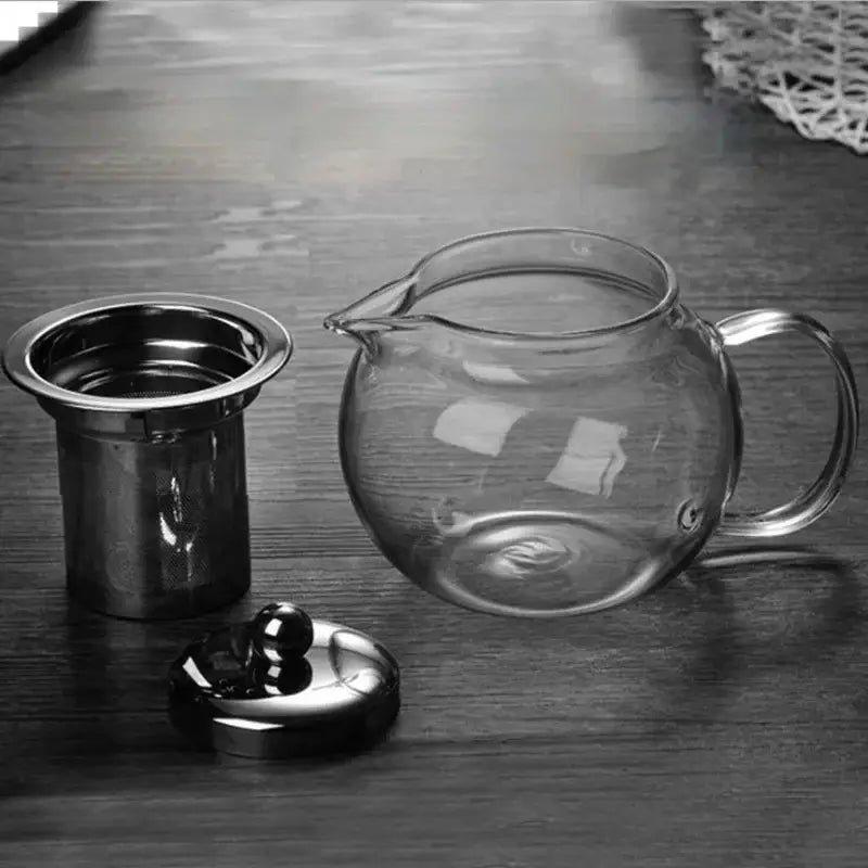 DecorBites glass teapot 650ml clear glass with stainless steel infuser and lid for filter coffee and tea at home