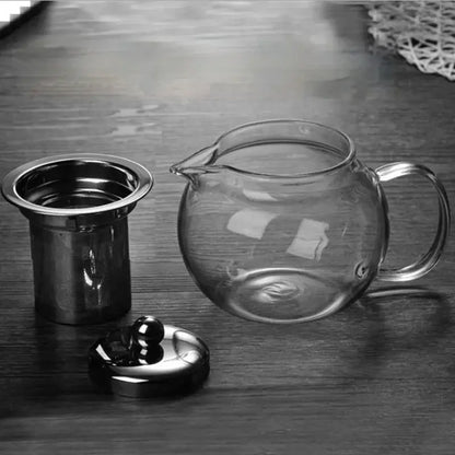 DecorBites glass teapot 650ml clear glass with stainless steel infuser and lid for filter coffee and tea at home