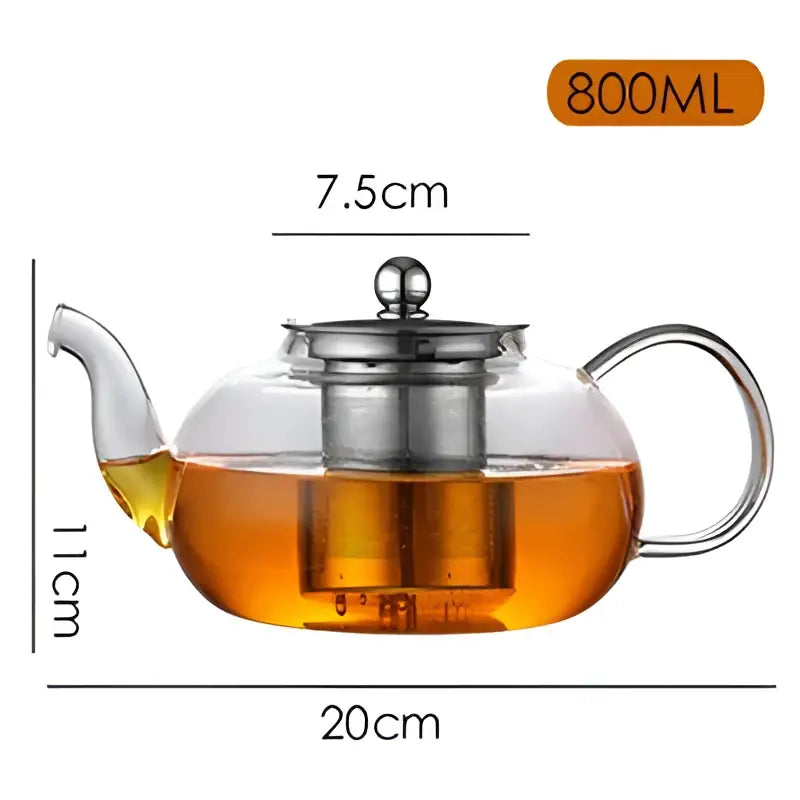 Clear glass decorbites glass teapot flower tea set with stainless steel lid and infuser holding 800ml amber tea