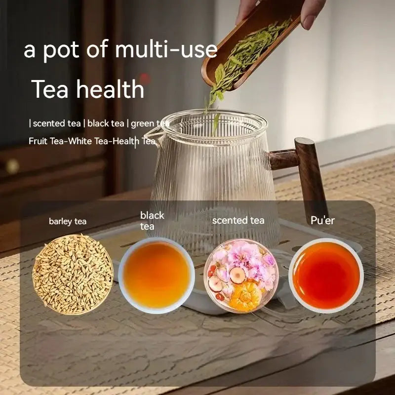 Clear glass decorbites glass teapot with wooden handle and lid featuring vertical ribbed texture for home and restaurant brewing