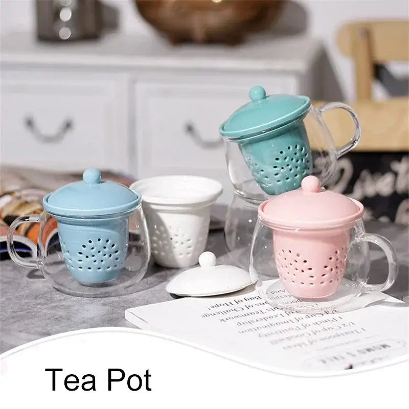 A decorbites glass teapot set with ceramic filter heat resistant for puer tea infusion with colorful lids