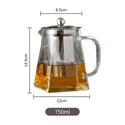 Decorbites™ glass teapot with stainless steel lid handle and stainless steel infuser 750ml capacity