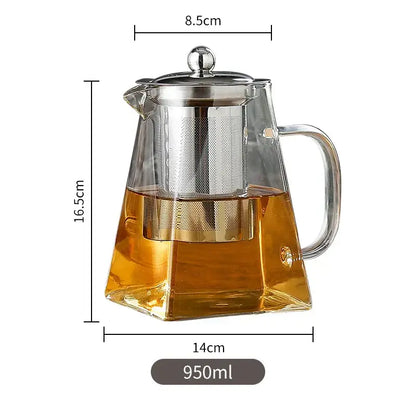 Decorbites glass teapot with clear glass body and stainless steel infuser lid handle 950ml capacity