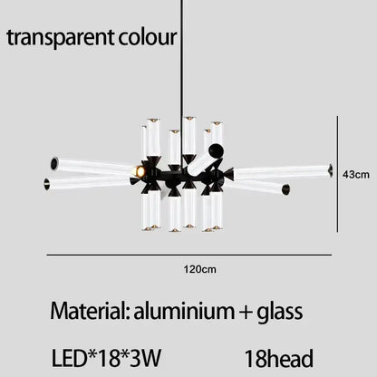 Modern black and transparent decorbites glass tube chandelier with 18 led lights pendant lamp for living spaces