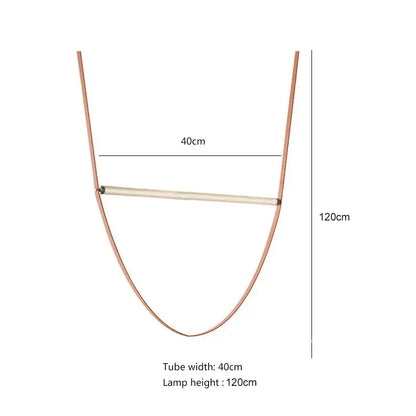 Decorbites glass tube pendant light with copper-colored metal frame and central horizontal bar for living room use