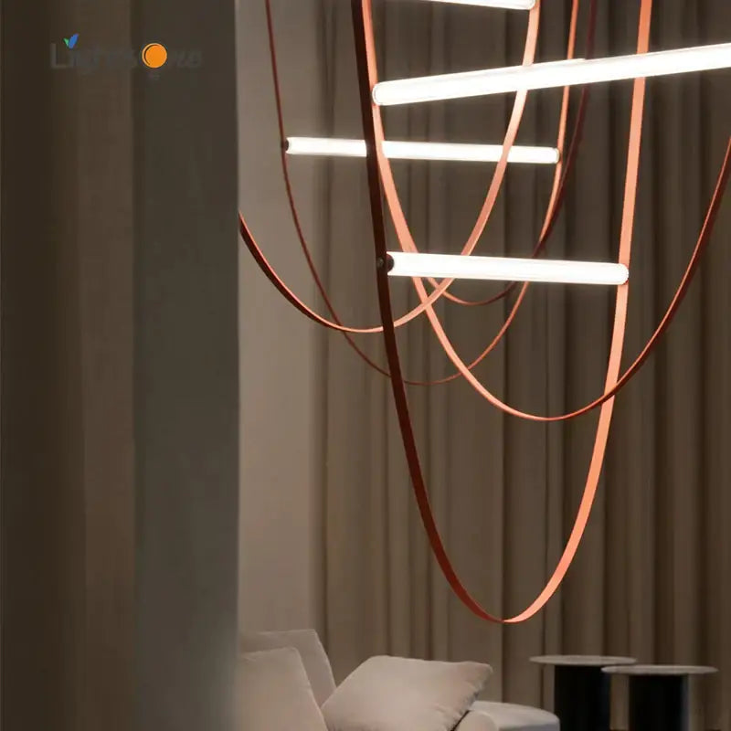 Modern copper-toned leather-wrapped led decorbites glass tube pendant light with sleek curved design for living spaces