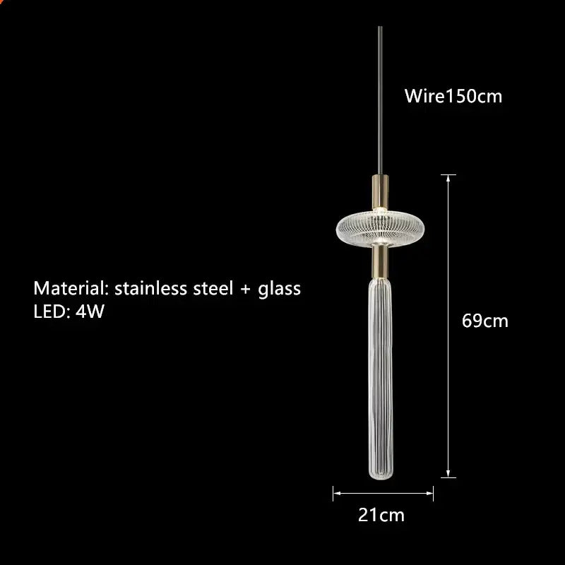 Decorbites glass tubes pendant lamp with clear ridged glass body and brass stainless steel hardware for modern luxury lighting