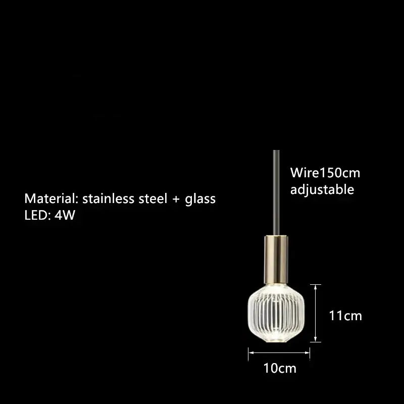 Decorbites glass tubes led chandelier with ribbed glass globe and gold stainless steel fixture with 150cm wire