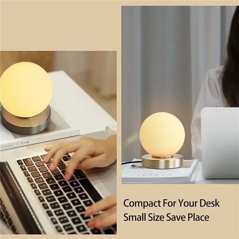 Decorbites glass usb warm light spherical led desk lamp with frosted glass globe and metallic base for bedroom decor
