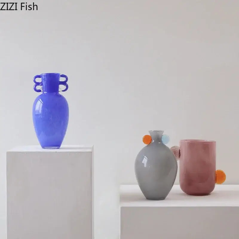 Vibrant cobalt blue glass vase with dual loop handles by DecorBites glass vase ideal for floral arrangement and decor