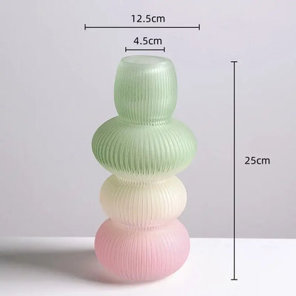 Decorbites glass vase geometric gradient with pastel mint cream blush ribbed tiers for home decoration