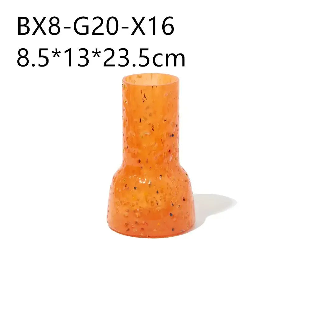 Orange translucent decorbites glass vase with speckled texture and flared base for glass vase hydroponic terrarium use