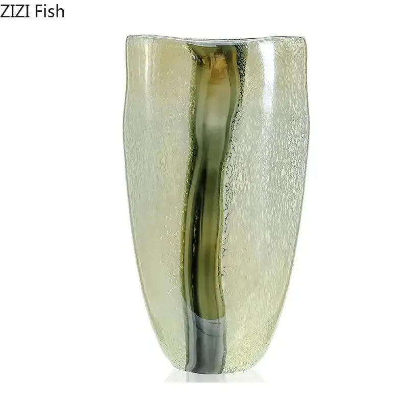 A sleek translucent green decorbites glass vase with textured surface and central darker stripe for modern decor
