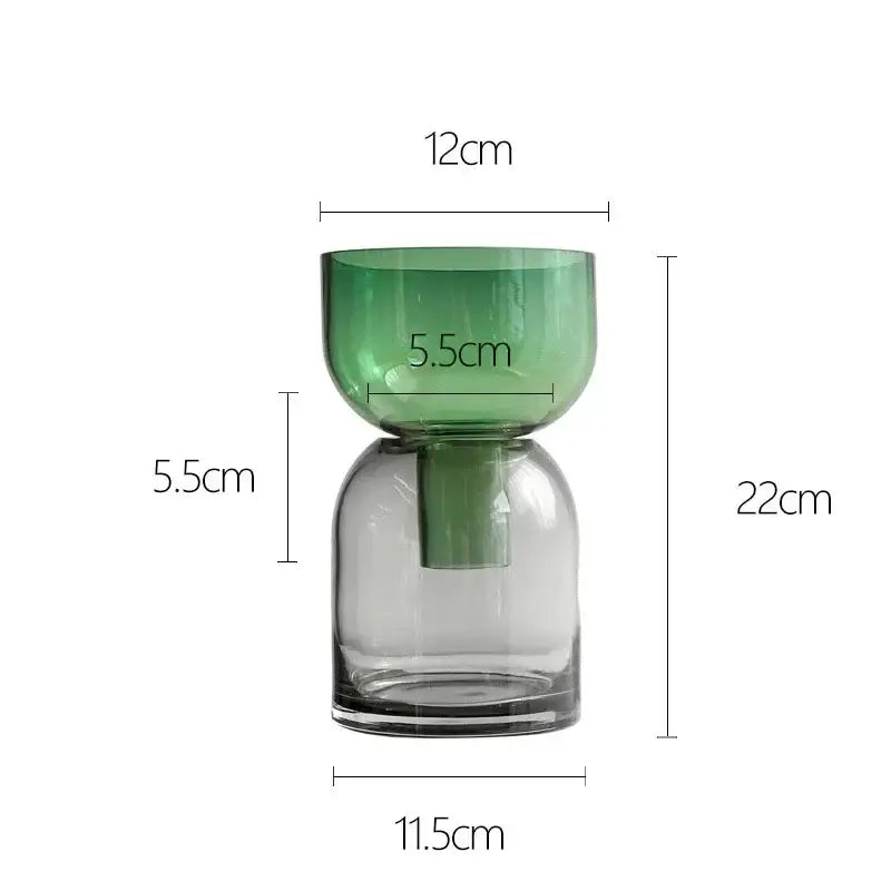 Decorbites glass vase hydroponics flower pots with two-toned translucent green and clear glass for desk decoration