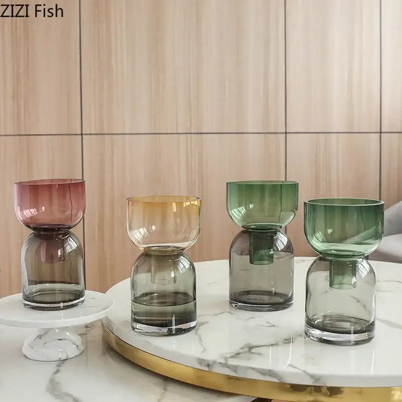Set of four colorful decorbites glass vase hydroponics flower pots with smooth rounded translucent glass for desk decor