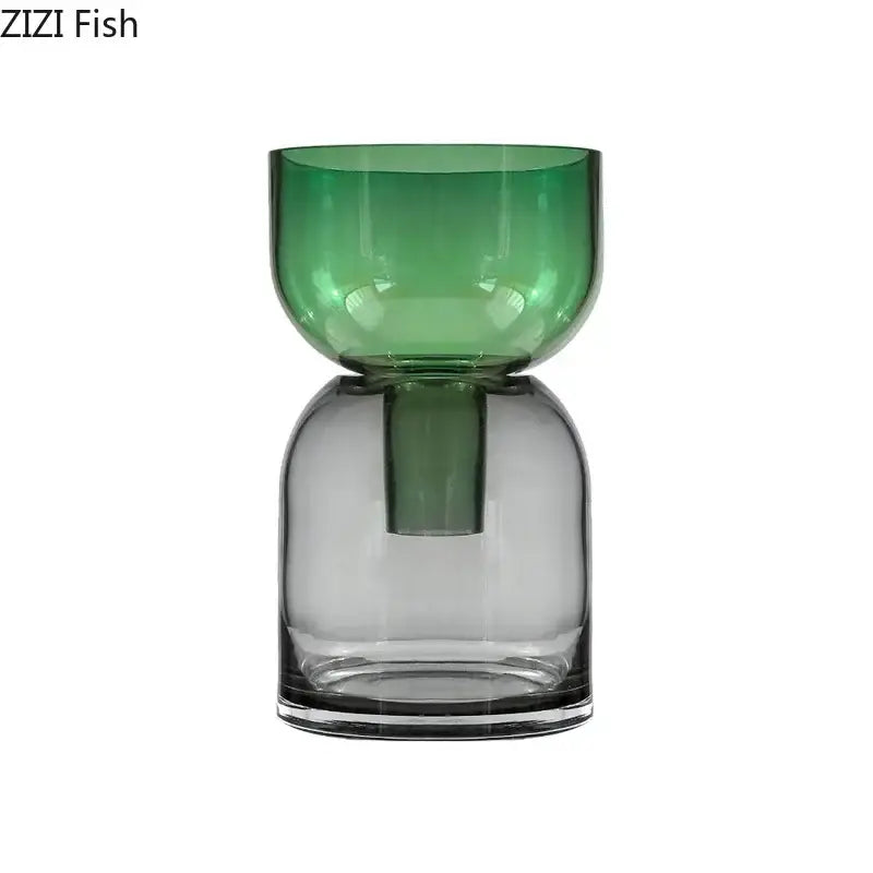 Decorbites glass vase hydroponics flower pots with translucent green upper and clear lower base for desk decor