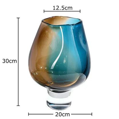 Decorbites glass vase hydroponics plant pot with amber to teal gradient and clear base for colourful table decoration