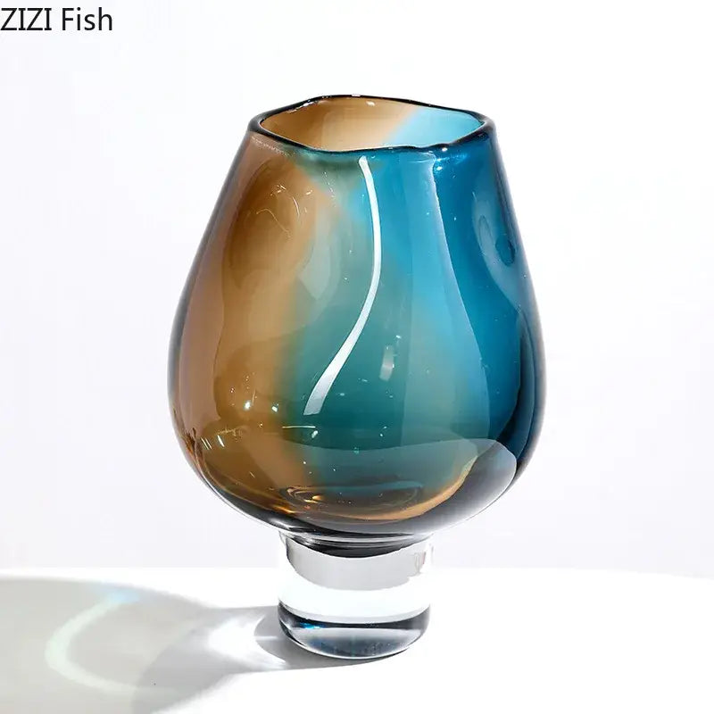 Decorbites glass vase hydroponics plant pot featuring amber to teal gradient glass with crystal base for table decor