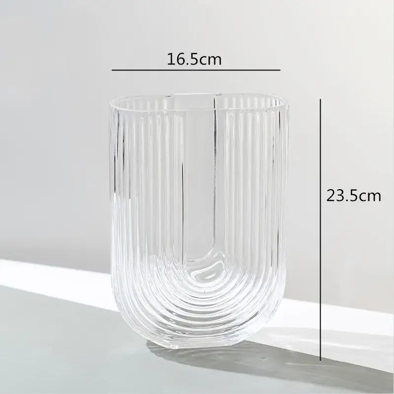 DecorBites glass vase transparent ribbed texture curved modern design perfect for hydroponic home wedding decoration
