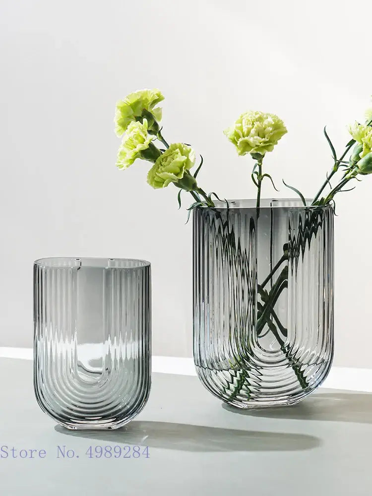Clear decorbites glass vase with vertical ribbed pattern for modern home and wedding flower arrangement