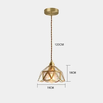 A brass-finished decorbites glass vintage pendant light with geometric faceted glass shade and twisted cord suspension