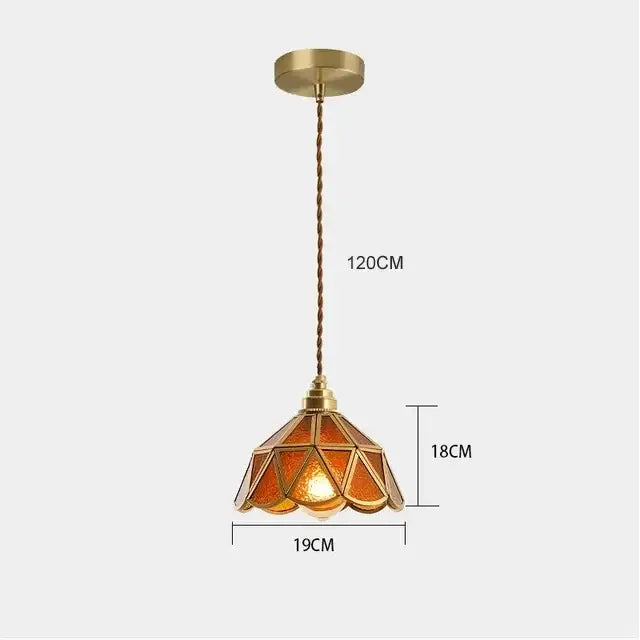 Antique brass-finished decorbites glass vintage pendant light with amber stained glass shade for kitchen island lighting