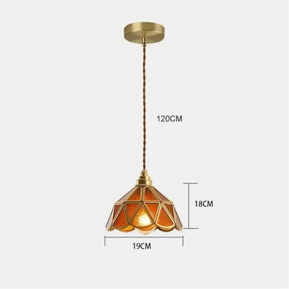Antique brass-finished decorbites glass vintage pendant light with amber stained glass shade for kitchen island lighting