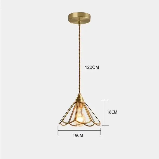 Brass-toned decorbites glass vintage pendant light with petal-shaped wire cage and exposed filament bulb for kitchen use