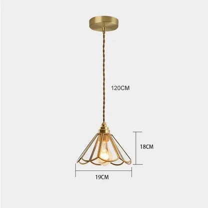Brass-toned decorbites glass vintage pendant light with petal-shaped wire cage and exposed filament bulb for kitchen use